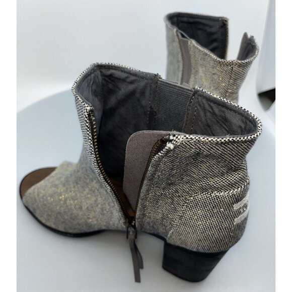 Toms Tweed Fabric Open Toe Booties Size 11 Gold Accent Thread Dark Brown Chunk H - Picture 16 of 16